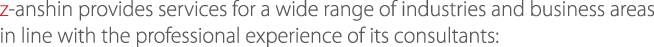 z-anshin provides services for a wide range of industries and business areas in line with the professional experience of its consultants: